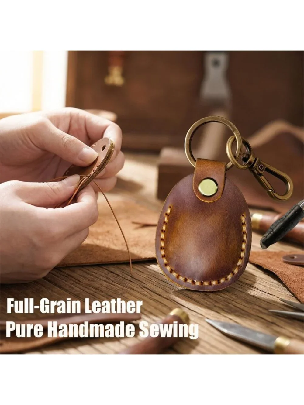 Handmade Genuine Leather Keychain Holder for Apple Airtag - 2 Pack, Stylish
